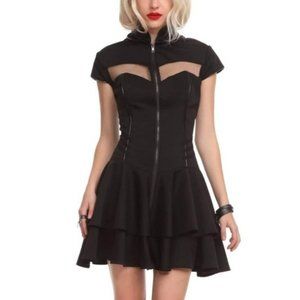 Hell Bunny Odette Goth Mini Dress Zip Front Mesh